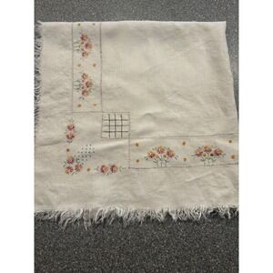 Gorgeous Vintage Embroidered linen Tablecloth Flowers Square 30x30